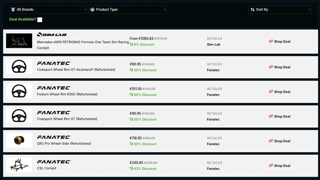 Sim Racing Discount tracker
